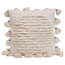 Load image into Gallery viewer, Cotton Embroidered Pillorw with Tassels, Natural &amp; Green
